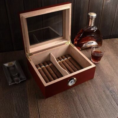 Elegant large capacity wooden cigar box with refined craftsmanship and humidity control, ideal for premium storage and gift packaging.