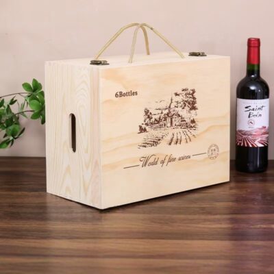 Custom 6-Bottle Wooden Wine Box for Premium Wine Packaging