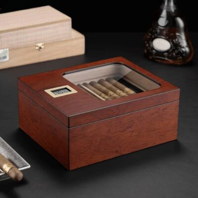 Custom Large Capacity Wooden Cigar Box with Clear Window