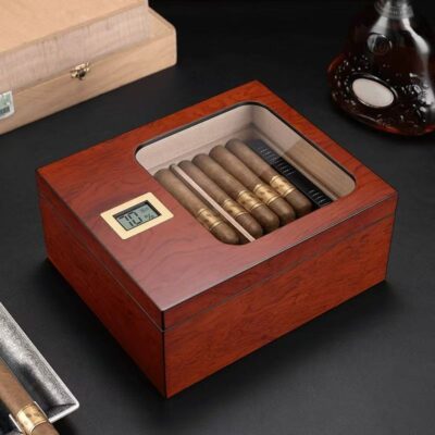 Custom Large Capacity Wooden Cigar Box with Clear Window