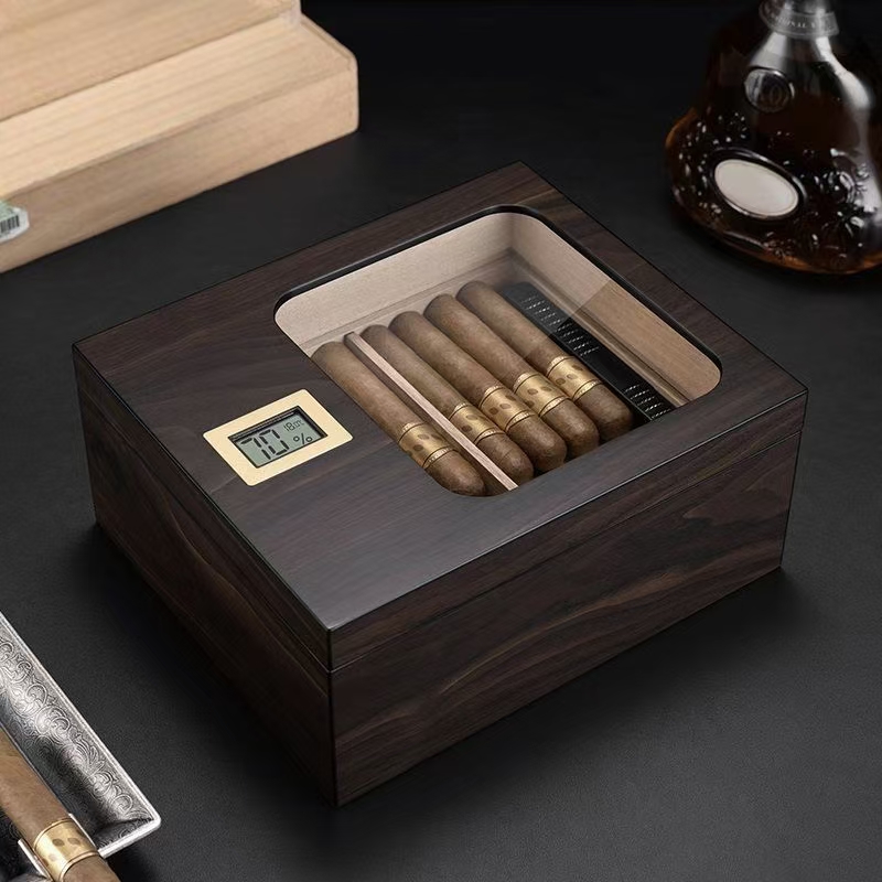 Custom Large Capacity Wooden Cigar Box with Clear Window
