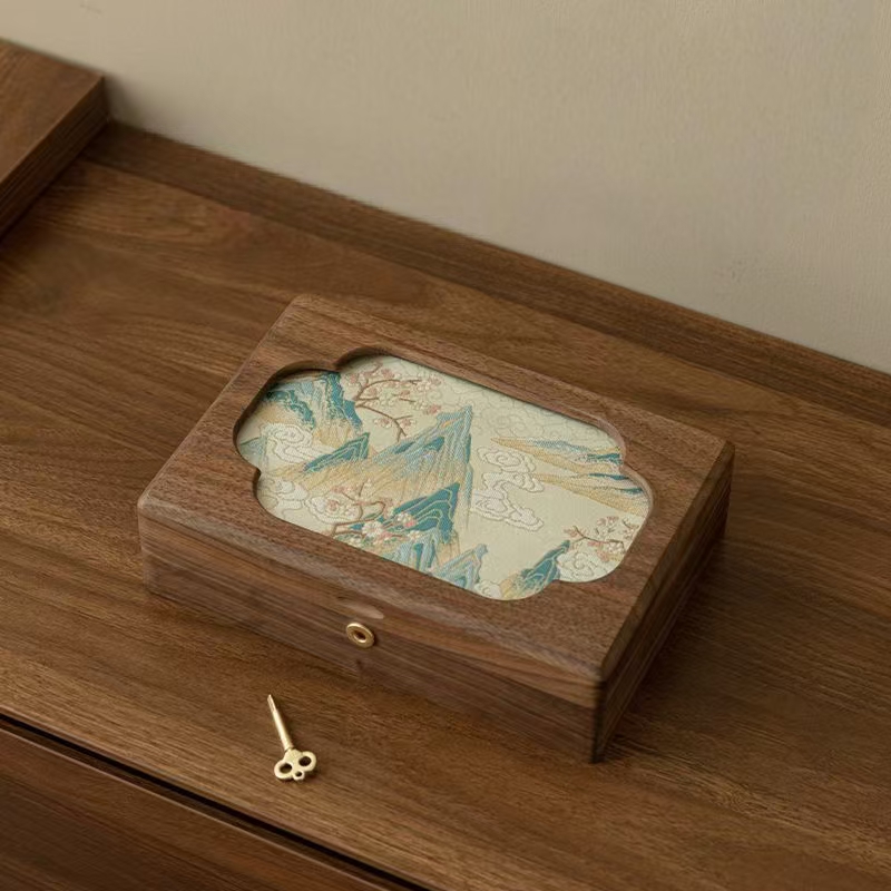 Custom Embroidered Luxury Wooden Jewelry Box for Wedding Gift