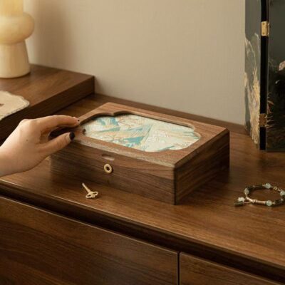 Custom Embroidered Luxury Wooden Jewelry Box for Wedding Gift