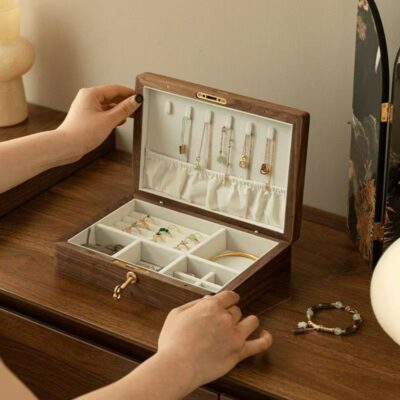 Custom Embroidered Luxury Wooden Jewelry Box for Wedding Gift
