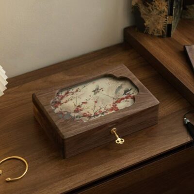 Custom Embroidered Luxury Wooden Jewelry Box for Wedding Gift