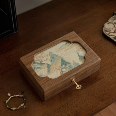Custom Embroidered Luxury Wooden Jewelry Box for Wedding Gift