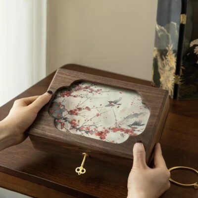 Custom Embroidered Luxury Wooden Jewelry Box for Wedding Gift