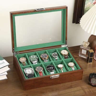 Luxury Wooden Watch Box with Transparent Glass Lid