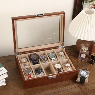 Luxury Wooden Watch Box with Transparent Glass Lid