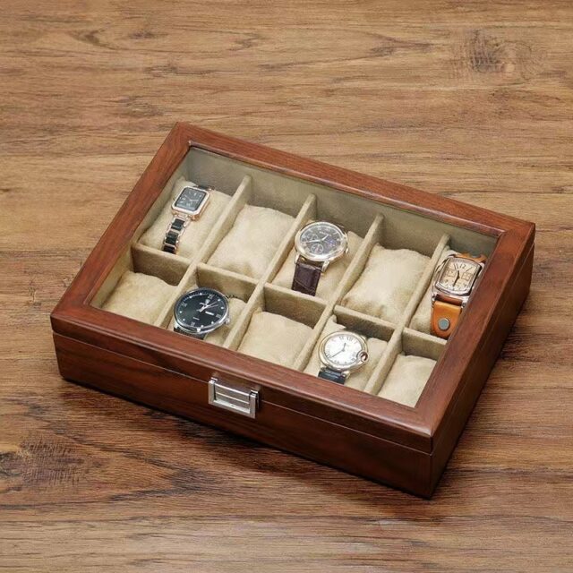 Luxury Wooden Watch Box with Transparent Glass Lid