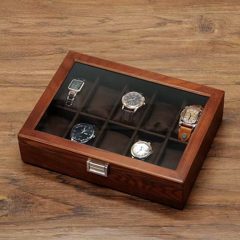 Luxury Wooden Watch Box with Transparent Glass Lid
