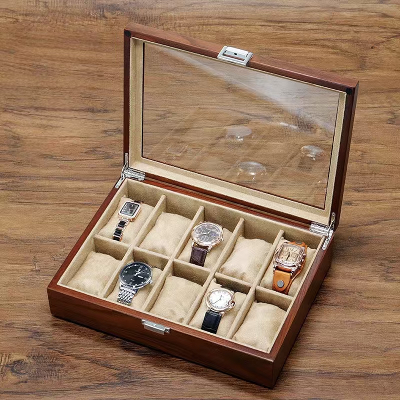 Luxury Wooden Watch Box with Transparent Glass Lid