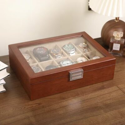 Luxury Wooden Watch Box with Transparent Glass Lid