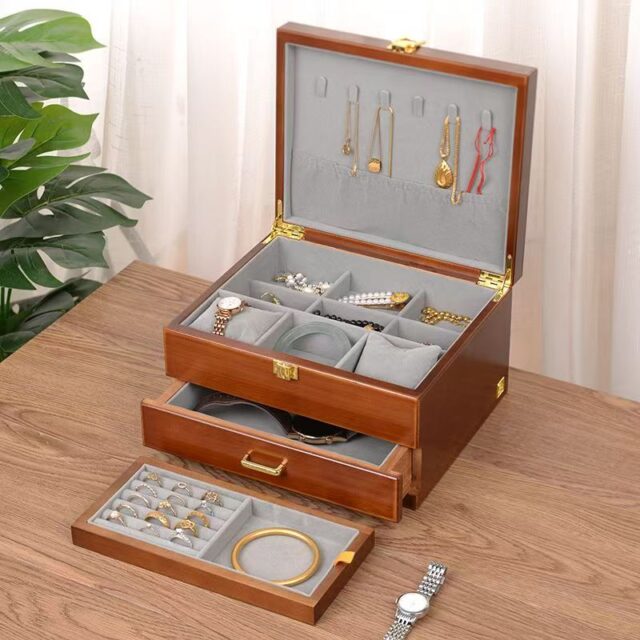Vintage Large Capacity Wooden Jewelry Box Organizer