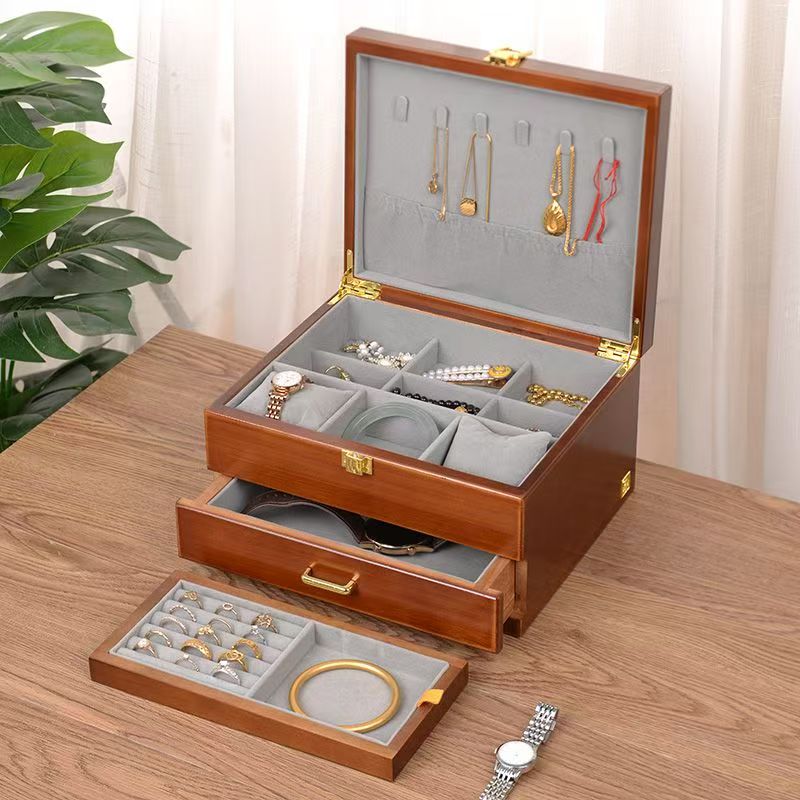 Vintage Large Capacity Wooden Jewelry Box Organizer