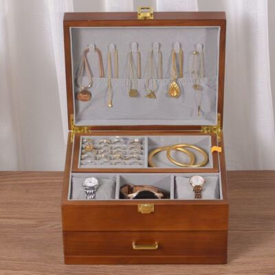 Vintage Large Capacity Wooden Jewelry Box Organizer