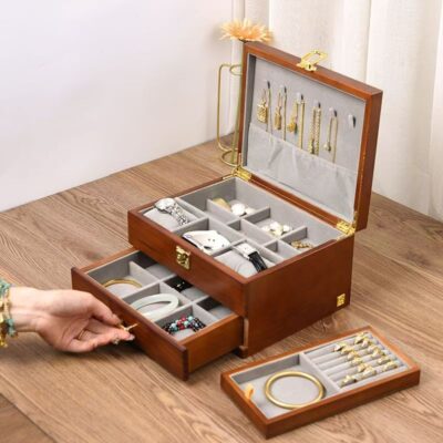 Vintage Large Capacity Wooden Jewelry Box Organizer