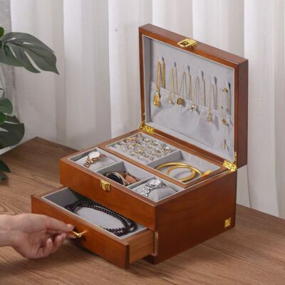 Vintage Large Capacity Wooden Jewelry Box Organizer