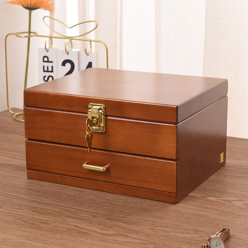 Vintage Large Capacity Wooden Jewelry Box Organizer
