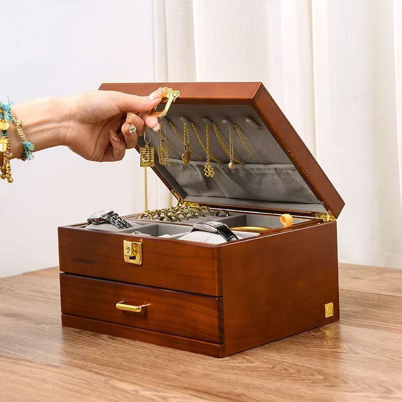 Vintage Large Capacity Wooden Jewelry Box Organizer