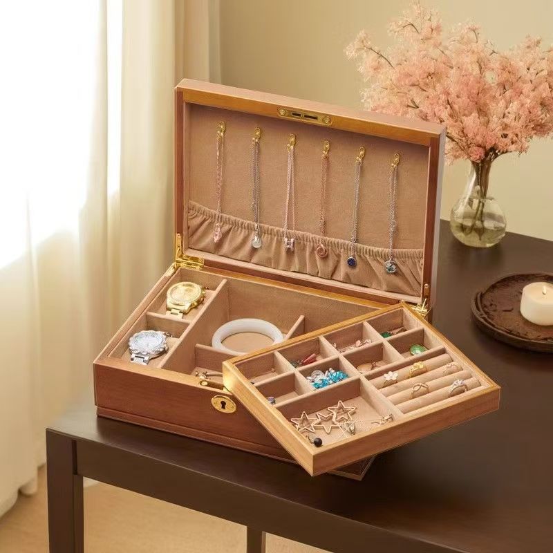 Custom Vintage Wooden Jewelry Box for Wedding Gift