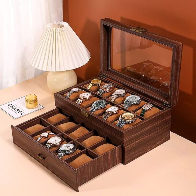 Vintage Wooden Watch Display Box for Storage Collection
