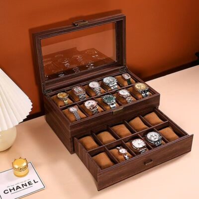 Vintage Wooden Watch Display Box for Storage Collection
