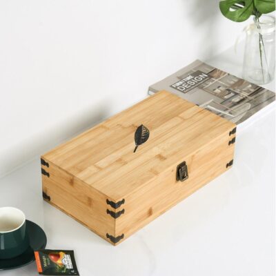 Natural 8-Compartment Wooden Tea Box with Eco Paint Finish