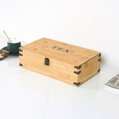 Natural 8-Compartment Wooden Tea Box with Eco Paint Finish