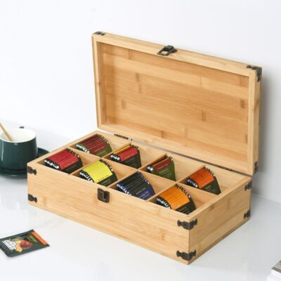 Natural 8-Compartment Wooden Tea Box with Eco Paint Finish