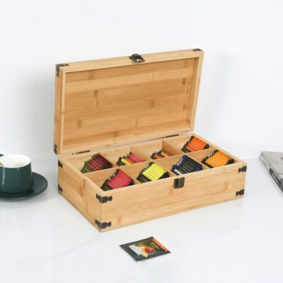 Natural 8-Compartment Wooden Tea Box with Eco Paint Finish