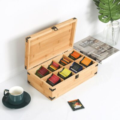 Natural 8-Compartment Wooden Tea Box with Eco Paint Finish