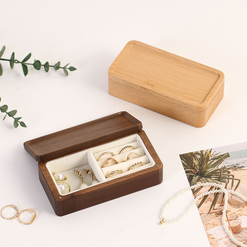 Vintage Rectangular Wooden Jewelry Boxes with Custom Design