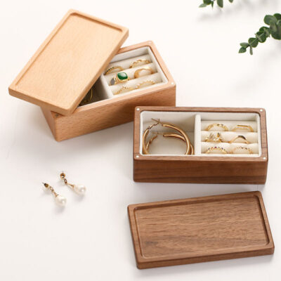 Vintage Rectangular Wooden Jewelry Boxes with Custom Design