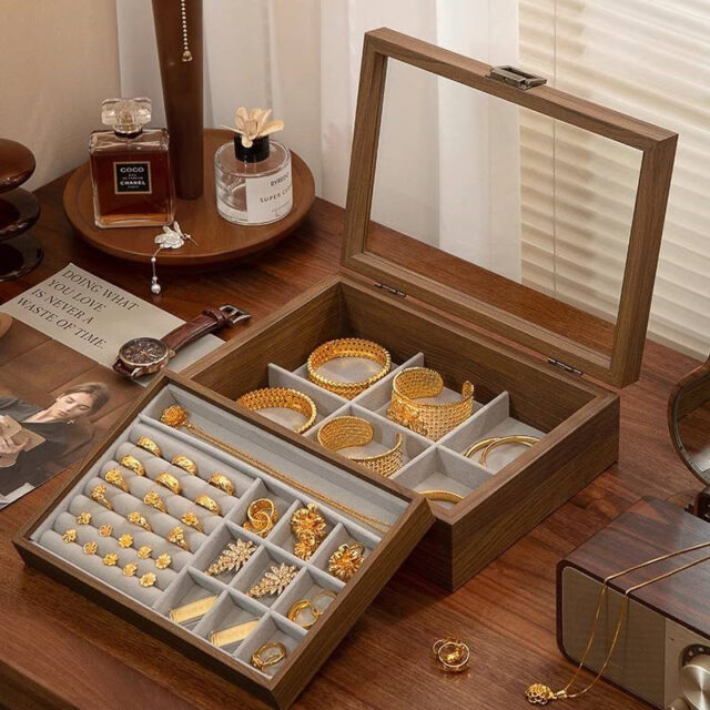 Multifunctional Wooden Jewelry Boxes with Dustproof Cover
