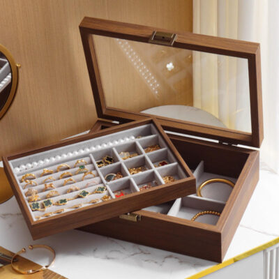 Multifunctional Wooden Jewelry Boxes with Dustproof Cover