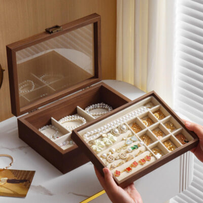 Multifunctional Wooden Jewelry Boxes with Dustproof Cover