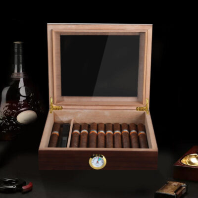 Modern Large Capacity Wooden Cigar Boxes with Seal Design