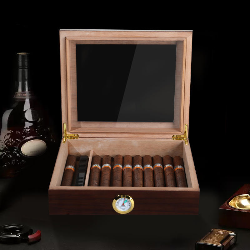 Modern Large Capacity Wooden Cigar Boxes with Seal Design