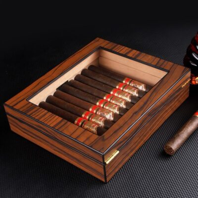 Modern Large Capacity Wooden Cigar Boxes with Seal Design