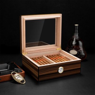 Modern Large Capacity Wooden Cigar Boxes with Seal Design