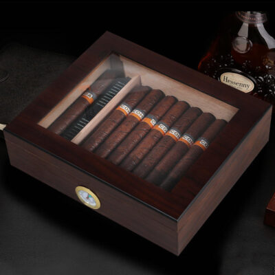 Modern Large Capacity Wooden Cigar Boxes with Seal Design