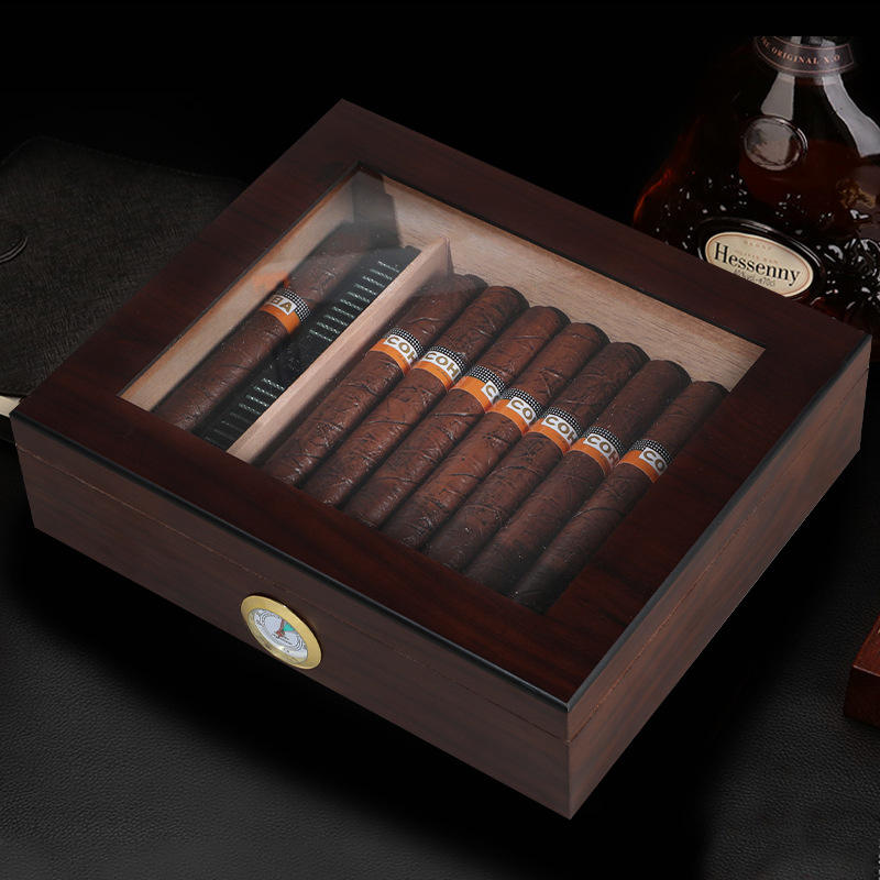 Modern Large Capacity Wooden Cigar Boxes with Seal Design