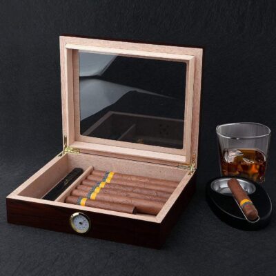 Modern Large Capacity Wooden Cigar Boxes with Seal Design