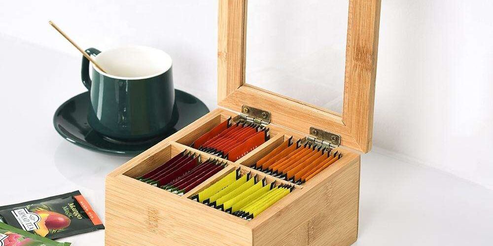 Mini 4-Compartment Wooden Tea Box with Acrylic Window