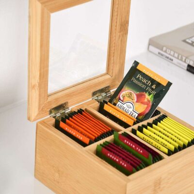 Mini 4-Compartment Wooden Tea Box with Acrylic Window