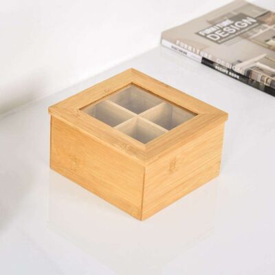 Mini 4-Compartment Wooden Tea Box with Acrylic Window
