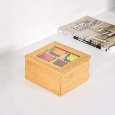 Mini 4-Compartment Wooden Tea Box with Acrylic Window