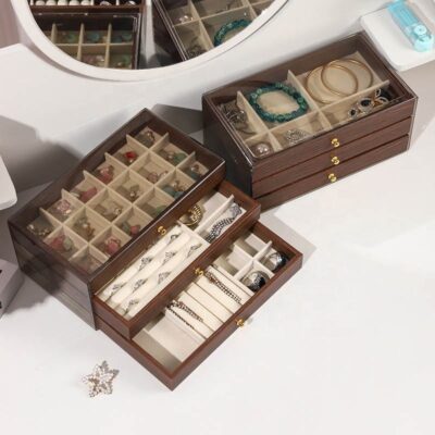 Luxury Stackable Wooden Jewelry Boxes with Dustproof Cover