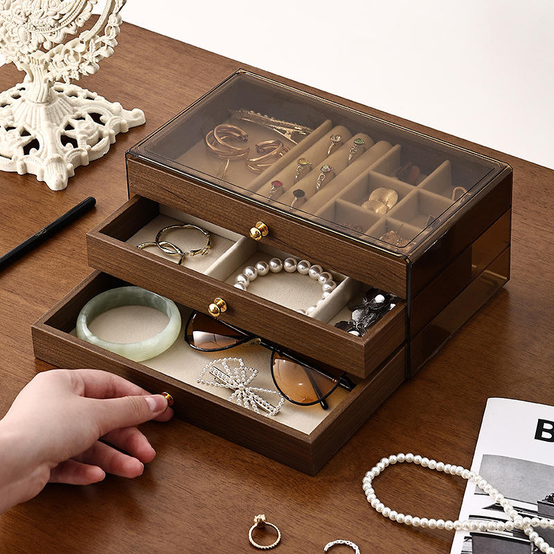 Luxury Stackable Wooden Jewelry Boxes with Dustproof Cover